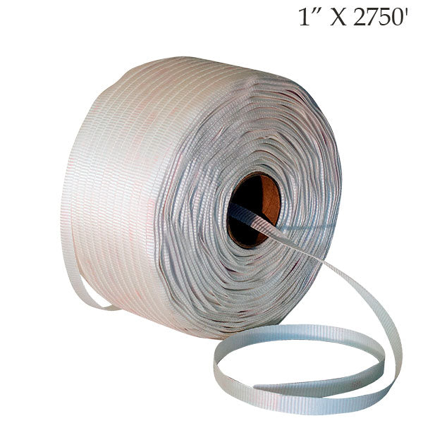 Heavy Duty Polyester Cord Strapping White 1” X 2750′ Tensile