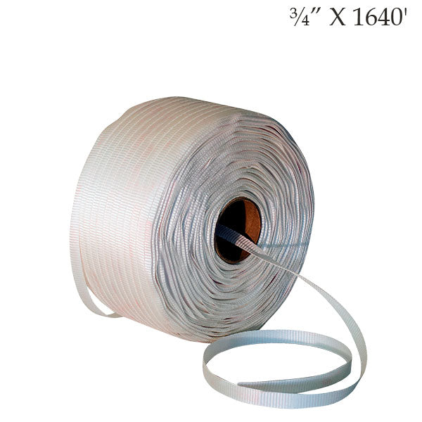 Woven Polyester Cord Strapping White 3/4” X 1640′ Tensile Strength 1830LB