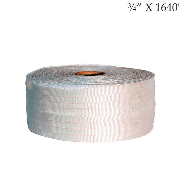 Woven Polyester Cord Strapping White 3/4” X 1640′ Tensile Strength 1830LB