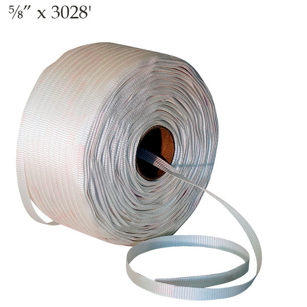 Cord Strapping Woven Polyester Cord Strapping White 5/8” x 3028′ Tensile Strength 771